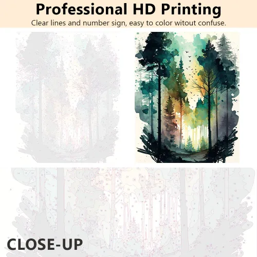 Miniatura 5 de TUMOVO Pintura por números para adultos, pintura de bosque por números, acuarela, paisaje por números, para niños, paisaje natural, pintura por