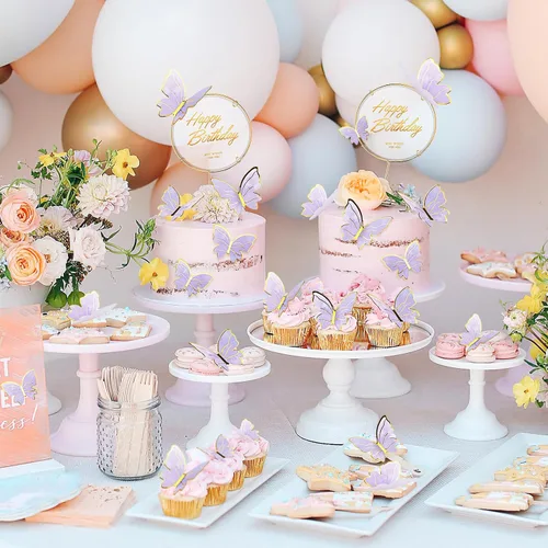 Miniatura 3 de 21 Piezas de Adornos de Mariposa para Pastel con Adornos de Pastel de Feliz Cumpleaños, Mariposas 3D en Rosa y Oro para Pastel, Adornos de Pastel
