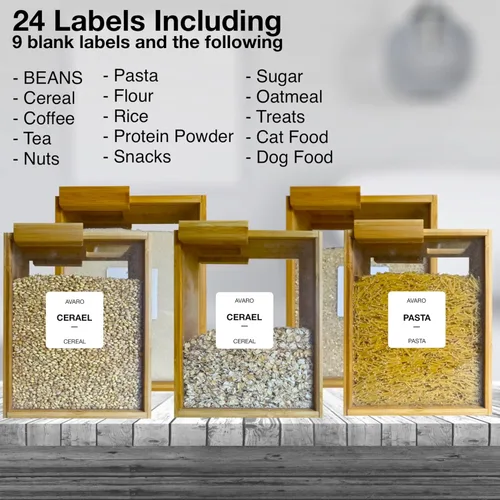 Miniatura 6 de AVARO Dispensador de alimentos – Dispensador de cereales de bambú de 2.2L para encimera y dispensador de arroz – Contenedores de almacenamiento