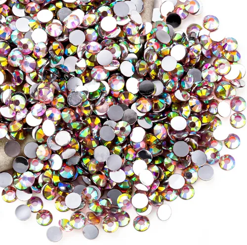 Miniatura 72 de Diamantes de imitación AB verdes a granel, 5000 piezas de diamantes de imitación de fondo plano redondos de gelatina AB sin fijación térmica, gemas