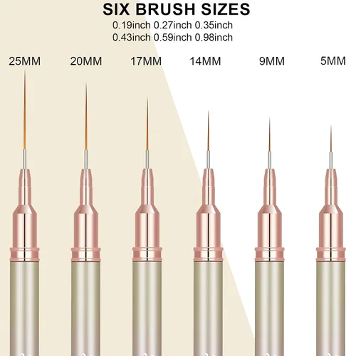 Miniatura 2 de KEMEISI 6 pinceles para arte de uñas, pincel de rayas para pintura de esmalte de gel, pincel de detalle fino, diseño de arte de dibujo fino