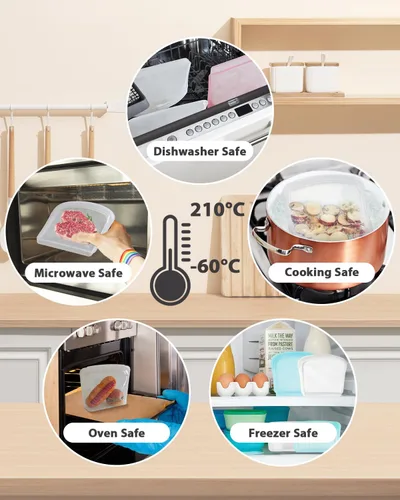 Miniatura 4 de Bolsas de almacenamiento de silicona reutilizables, paquete de 4 bolsas para bocadillos y sándwiches, bolsas de silicona duraderas con cierre