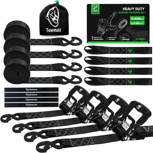 Miniatura 9 de Correas de trinquete retráctiles (paquete de 4) – Correas de trinquete autorretractables de 1 pulgada x 10 pies con bucles suaves, correas de amarre