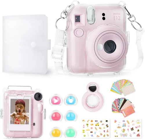 Miniatura 9 de Rieibi Funda transparente compatible con Fuji Instax Mini 12 – Funda con purpurina para cámara instantánea Fujifilm Instax Mini 12 con bolsillo