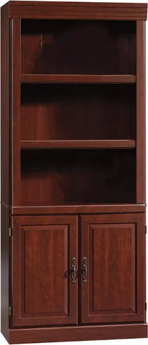Estantería con puertas y cinco estantes, de la colección Heritage Hill, 71 pulgadas de altura, Laminado, Cereza