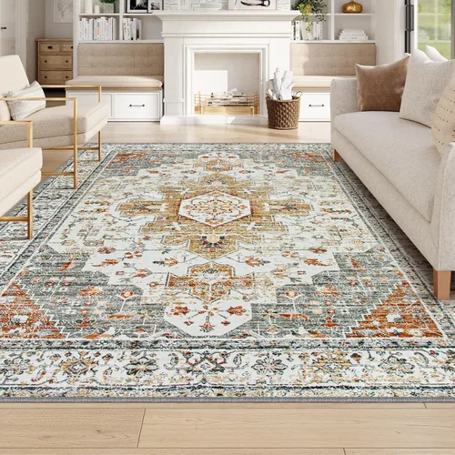 Miniatura 16 de Moynesa Alfombra de pasillo ultra fina lavable de 2 x 6 pies, antideslizante, resistente a las manchas, alfombra vintage que no desprende para Gris