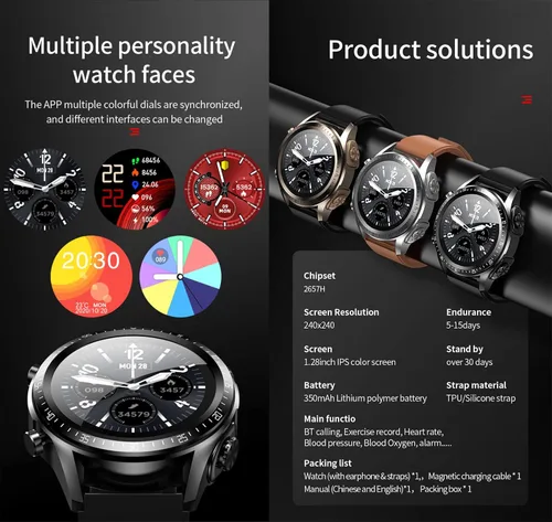Miniatura 7 de Tuanzi JM03 2 en 1 Reloj inteligente con auriculares 1.28 "Smartwatch TWS HiFi Stereo Wireless Headset Combo Bluetooth Phone Call para Android iOS