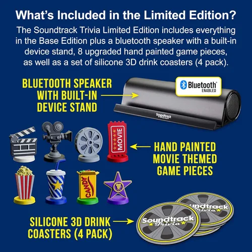 Miniatura 2 de Soundtrack Trivia - Juego de Película de Edición Limitada que incluye altavoz Bluetooth, piezas pintadas a mano y posavasos, Adivina la Película a