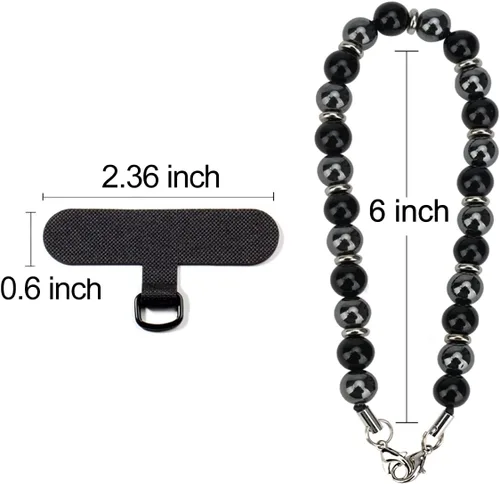 Miniatura 6 de VICHUNHO Correa de muñeca con cuentas de mármol para teléfono, cordón para celular con pestaña de sujeción, pulsera de muñeca manos libres Negro