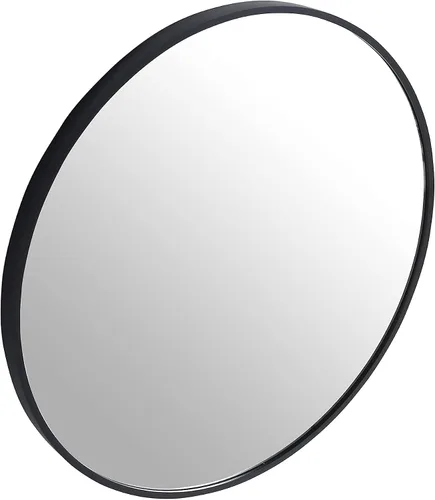 Miniatura 6 de Espejo de montaje en pared para baño, marco de metal negro, esquina redondeada, espejo de tocador de baño, espejo colgante decorativo, para sala