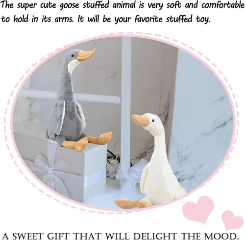 Miniatura 2 de zhidiloveyou Peluche de ganso de 15.7 pulgadas, juguete de cisne de peluche para niños y adultos, color blanco