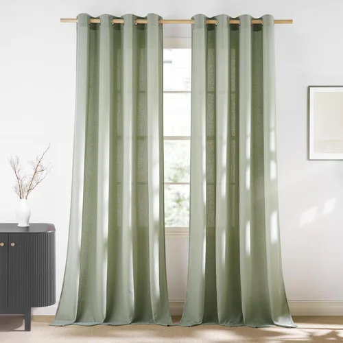 Miniatura 60 de NICETOWN Cortinas de lino natural con textura de lino para dormitorio, mezcla de lino rústica con ojales en la parte superior, semitransparentes