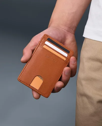 Miniatura 64 de Buffway Billetera delgada para hombre, minimalista con bolsillo frontal delgado, tarjetero de cuero con bloqueo RFID para viajes de trabajo