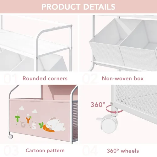 Miniatura 6 de BBLIKE Organizador de Almacenamiento de Juguetes con Ruedas - Caja de Juguetes Grande de 3 Niveles para Niños, Almacenamiento de Cofre de Juguetes