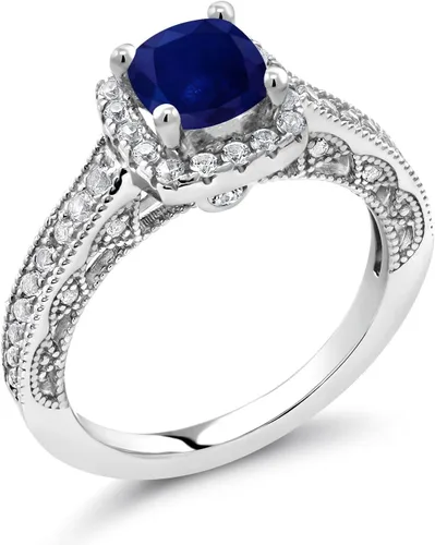 Miniatura 53 de Gem Stone King Anillo de compromiso de plata de ley 925 de 0.236 in con piedra natal y zafiro blanco creado con acento Anillo de compromiso