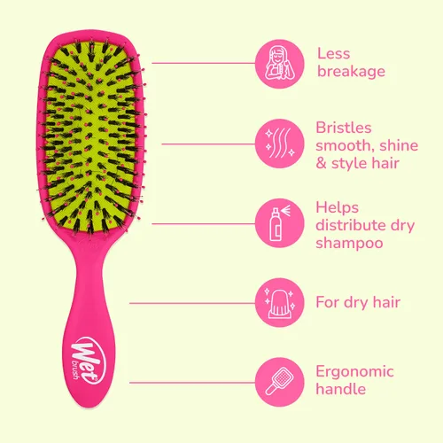Miniatura 4 de Wet Brush Cepillo de pelo potenciador de brillo, color rosa, exclusivo con cerdas IntelliFlex ultrasuaves, cerdas naturales de jabalí que dejan