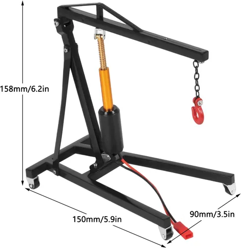 Miniatura 4 de Grúa de motor RC, colgador eléctrico modelo de coche grúa Jack universal para vehículos de control remoto a escala 1/8 1/10 (negro)