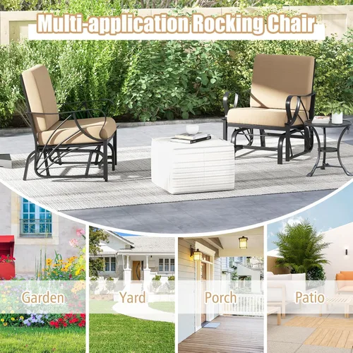 Miniatura 8 de Giantex Mecedora para patio, mecedora para exteriores con cojín grueso, marco de metal rociado, reposabrazos curvado, silla oscilante para jardín