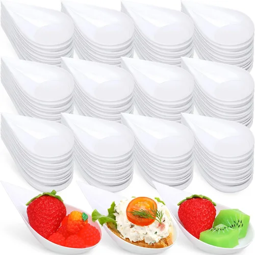 Miniatura 8 de Foaincore 500 cucharas de aperitivo de 4 pulgadas, mini platos de aperitivo de plástico, suministros de catering, cucharas de degustación Negro