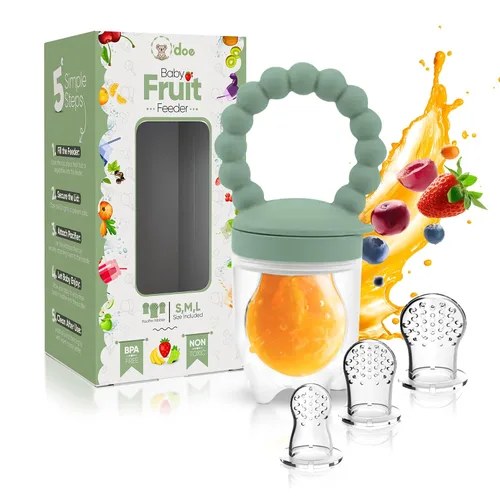 Miniatura 8 de O'doe Comedero de frutas Chupete de frutas para bebés con 1 comedero y 3 pezones Sin BPA, alimentador de alimentos para bebés y mordedor