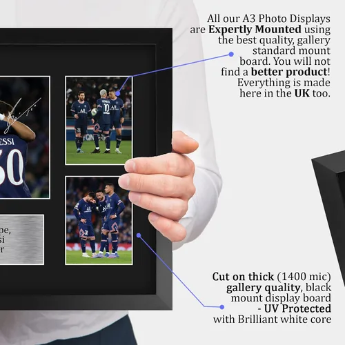 Miniatura 4 de HWC Trading Kylian Mbappe, Lionel Messi y Neymar Jr Paris Blue and Reds - Memorabilia impresa con autógrafo, para fanáticos del fútbol y seguidores