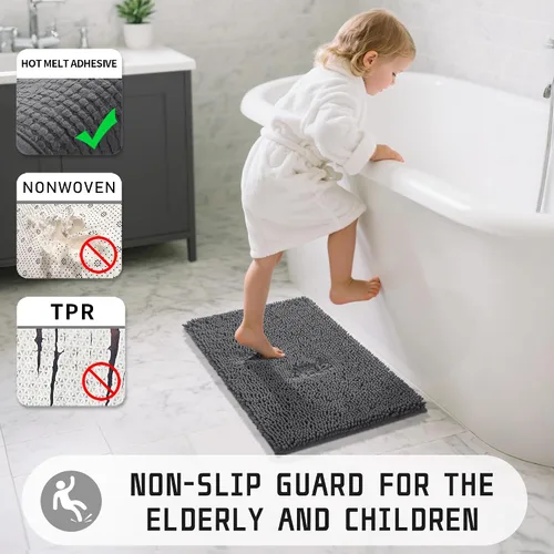 Miniatura 5 de Yimobra Alfombras de baño largas de 47 x 24 pulgadas, extra suave, antideslizante, para bañera, súper absorbente, de secado rápido, alfombra lanuda
