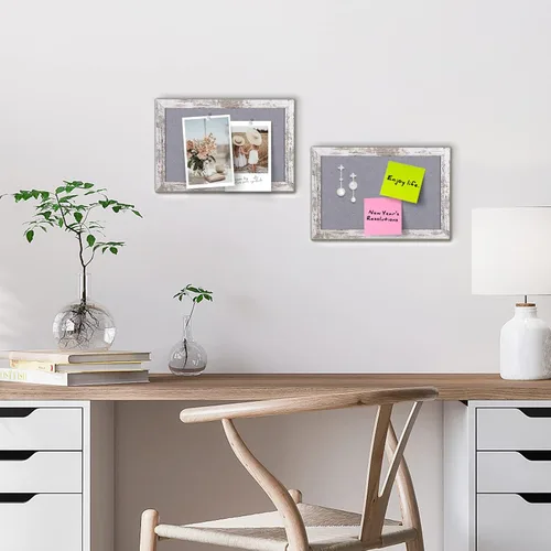 Miniatura 4 de Tablón de anuncios de fieltro gris, pequeño tablón de anuncios decorativo para colgar en paredes con marco de madera rústica blanca, tablero de 11.8