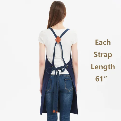 Miniatura 3 de AFUN Delantales de chef para mujeres y hombres con bolsillos grandes, delantal de trabajo repelente al agua de lona de algodón, talla M a XXL