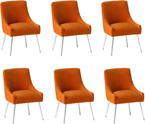 Miniatura 18 de Sillas de comedor de estilo moderno de terciopelo tapizado, silla de acento de tocador con barra vertical, silla capitonada con patas plateadas