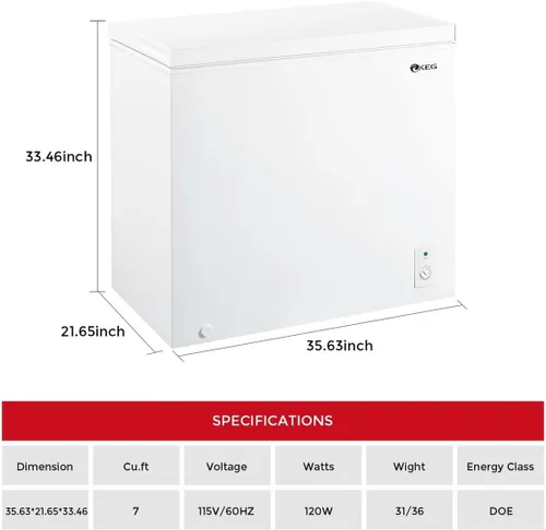 Miniatura 4 de KEG Congelador de pecho superior de 7.0 pies cúbicos con termostato ajustable y cesta de almacenamiento extraíble, máquina de congelación