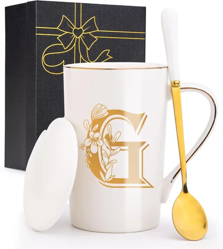 Miniatura 12 de Tazas personalizadas con iniciales en letra A con flores, taza de café personalizada con letra A, tazas personalizadas con letras geniales