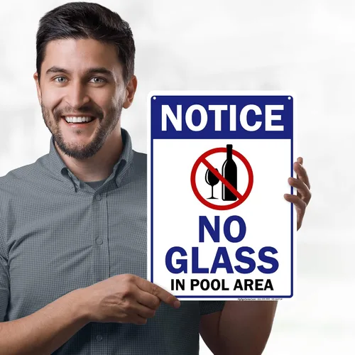 Miniatura 2 de Letrero sin vidrio en el área de la piscina, 10 x 14 pulgadas, HDPE de 55 mil de grosor (polietileno de alta densidad), fabricado en Estados Unidos
