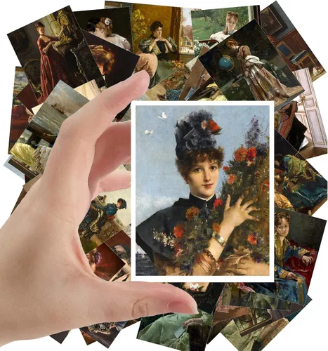 Miniatura 19 de Calcomanías grandes (24 piezas de 2.5 x 3.5 pulgadas), hermosas damas en vestido de seda, retratos victorianos, pintura de museo antiguo, póster