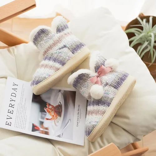 Miniatura 7 de Botas tipo pantufla para mujer, forro de felpa de punto, zapatos de casa de invierno, espuma viscoelástica