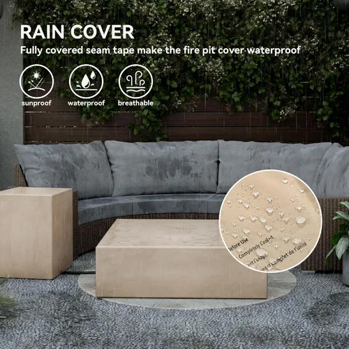 Miniatura 7 de COSIEST mesa de fogata a propano para exteriores de 35 pulgadas cuadrada de arenisca con protector contra el viento y mesa lateral, certificada