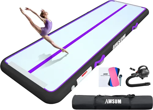 Miniatura 10 de AWSUM Tapete inflable de gimnasia de aire de 10 pies, 13 pies, 16 pies, 20 pies, 23 pies tapete de entrenamiento de 4/8 pulgadas de grosor con bomba