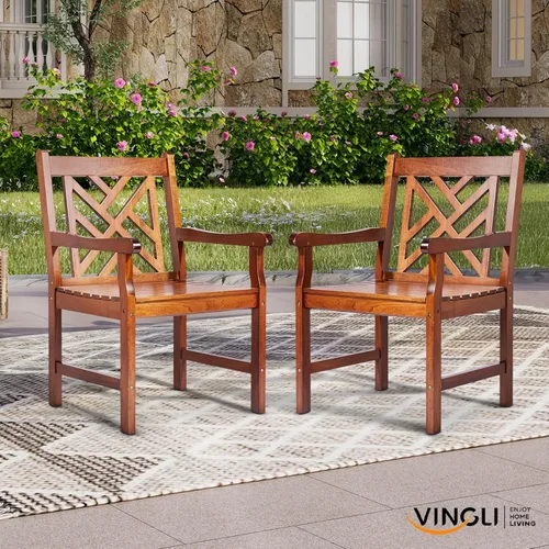 Miniatura 2 de VINGLI Sillas de comedor al aire libre, sillas de patio de madera resistente de 330 libras con respaldo cómodo, sillas de comedor de madera maciza