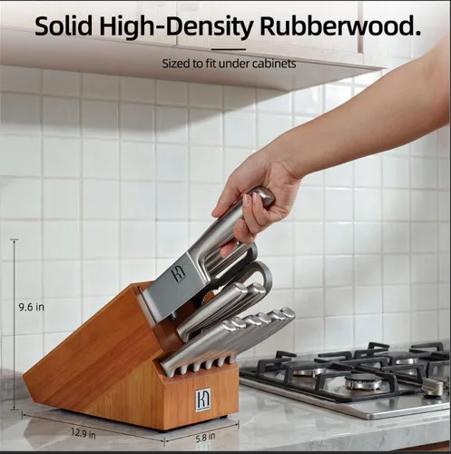 Miniatura 6 de Juego de bloque de cuchillos KnifeSaga con afilador de dos etapas, 14 piezas Cuchillos de cocina japoneses de acero inoxidable ultra afilados