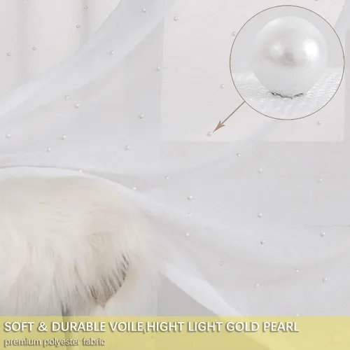 Miniatura 3 de Cortinas traslúcidas blancas de gasa con perlas blancas, paneles de tratamiento de ventanas, hermosas cortinas de gasa elegantes para sala de estar