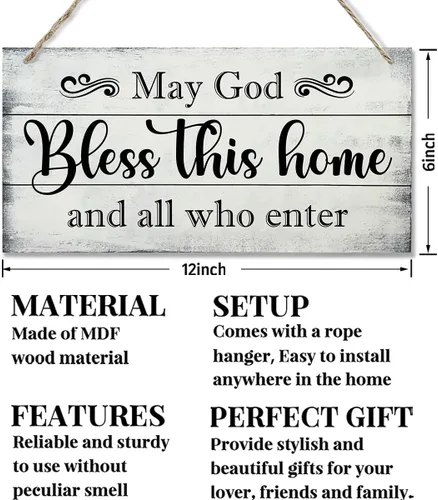 Miniatura 2 de Letrero decorativo de madera con texto en inglés «May God Bless This Home» («May God Bless This Home»)