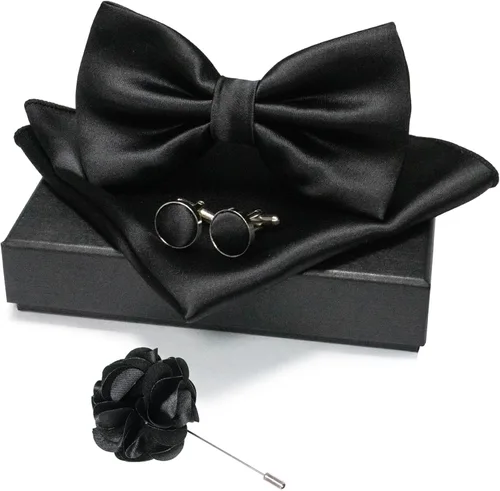Miniatura 4 de JEMYGINS Juego de gemelos cuadrados de bolsillo y pajarita preatada para hombre de color sólido con caja de regalo