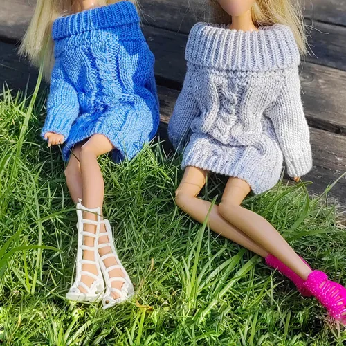 Miniatura 3 de Suéter de cuello alto de invierno azul para accesorios de muñeca de niña de 11.5 pulgadas