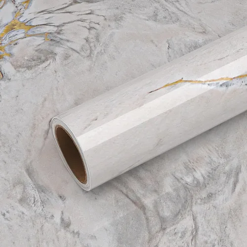 VEELIKE Papel de contacto para encimera de mármol dorado crema, de 15.7 x 118 pulgadas, impermeable, para despegar y pegar, para cocina, papel tapiz