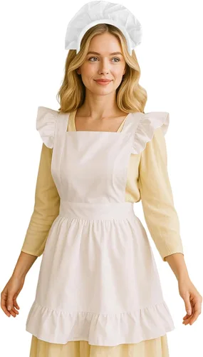 Miniatura 4 de Aspire delantal blanco para niñas jóvenes, estilo mucama francesa, para cocinar/Halloween, talla única , Blanco