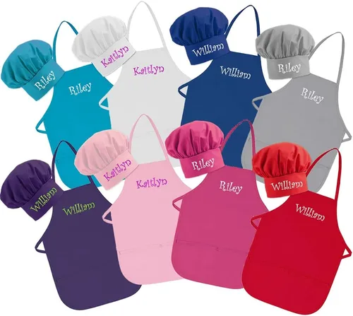 Miniatura 2 de Bordado personalizado fabricado en los Estados Unidos – Añade un nombre para niño delantal y sombrero – Tallas para niños pequeños y niños Púrpura