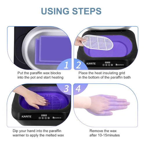 Miniatura 4 de Máquina de cera de parafina Karite para manos y pies con tapa de apertura automática, baño de parafina, fusión rápida de cera en 20 minutos, control