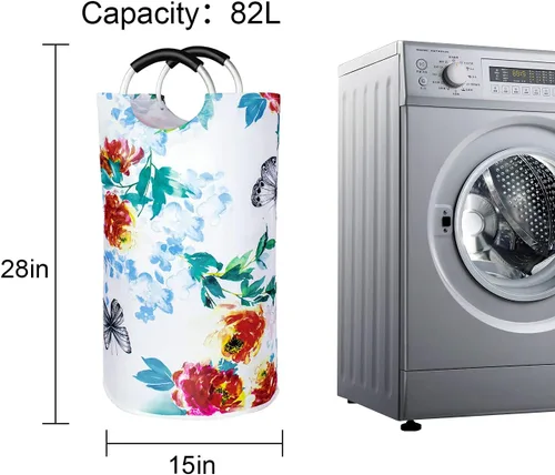Miniatura 2 de Dalykate - Cesta de lavandería plegable de tela Oxford de 82 litros con asas para ropa, plegable y resistente al agua, cesta de ropa sucia, Blossom