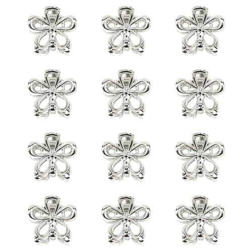 YISSION Pinzas para el cabello – 12 bonitos pasadores de flores pequeñas y mini pinzas de metal plateado para mujeres, niñas, cabello fino/grueso