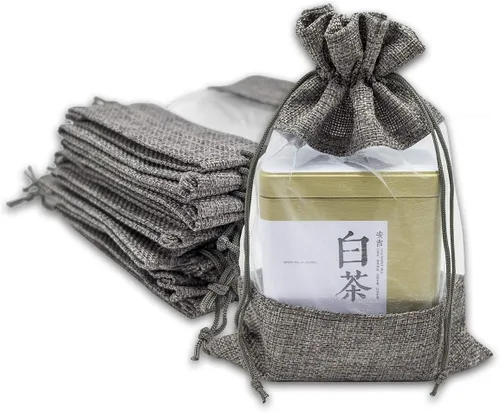 Miniatura 11 de Paquete de 12 bolsas de regalo medianas de lino, arpillera y organza con cordones (5 x 7 pulgadas, blanco) - Bolsa de malla para recuerdos