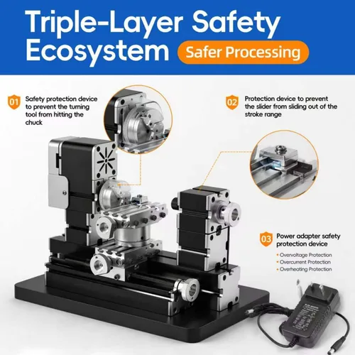 Miniatura 9 de Mini torno de metal de 60 W, 12,000 RPM, herramienta de 4 ejes para plástico acrílico de madera de metal suave, micro torno de precisión